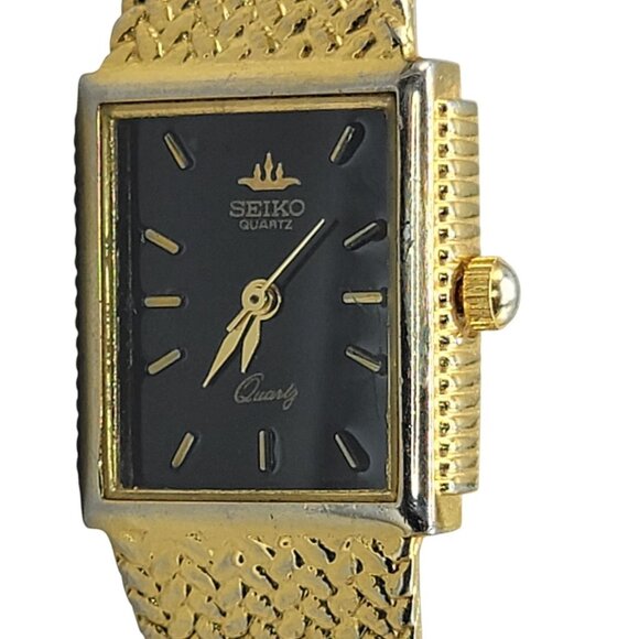 Seiko Galaxy Ladies Tank Watch VTG 1992 Gold Plated Black Dial 20mm 6" Mesh Band - Picture 16 of 16